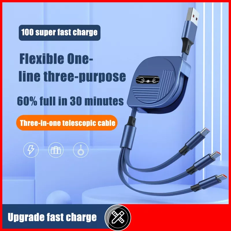 Factory Direct Selling Retractable Portable Micro USB Type C Cable Charging Cable For iPhone 3 in 1 USB Charge Cable 6A 100W for
Factory Direct Selling Retractable Portable Micro USB Type C Cable Charging Cable For iPhone 3 in 1 USB Charge Cable 6A 100W for
