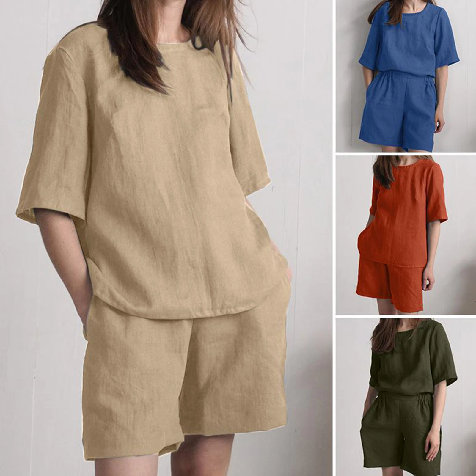 Women 2 Piece Sets Short Sleeve Top Shorts Suits Summer Loose T Shirt Pants Set Simple Solid Tracksuit Ladies Matching Outfits 
Women 2 Piece Sets Short Sleeve Top Shorts Suits Summer Loose T Shirt Pants Set Simple Solid Tracksuit Ladies Matching Outfits