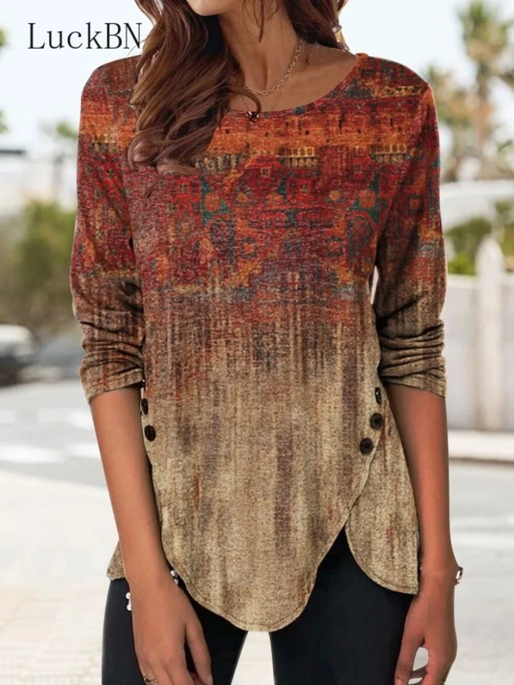 Autumn Women Clothing T Shirts Flower Printing Long Sleeve Fashion Loose Irregular O Collar Ladies Clothes Long Shirt Tops New
Autumn Women Clothing T Shirts Flower Printing Long Sleeve Fashion Loose Irregular O Collar Ladies Clothes Long Shirt Tops New