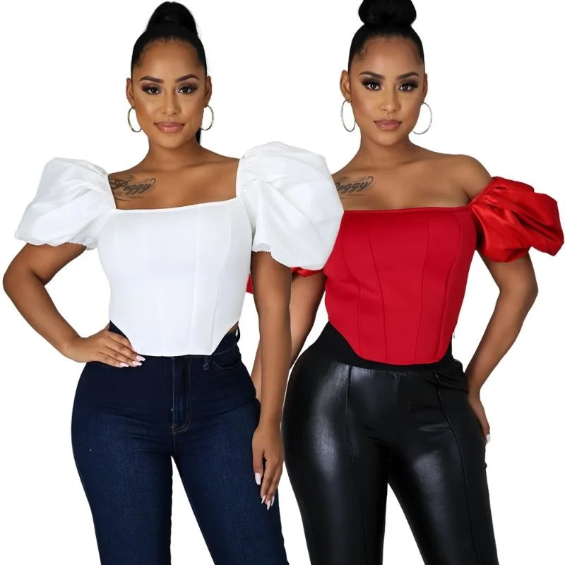Women's T-Shirt Woman Tshirts Sexy Puff Sleeve Square Collar Crop Top Solid Tops Hollow Back Shirts Elegant Streetwear Wholesale
Women's T-Shirt Woman Tshirts Sexy Puff Sleeve Square Collar Crop Top Solid Tops Hollow Back Shirts Elegant Streetwear Wholesale