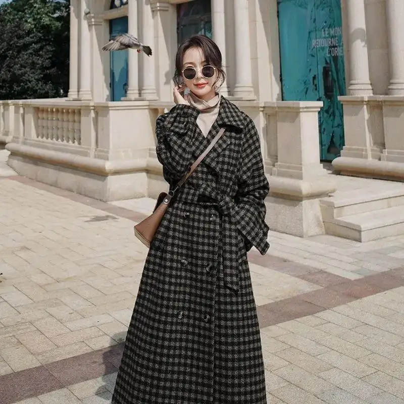 Women Warm Thicken Plaid Long Wool Coat Lace-up Winter Vintage Chic Elegant Ladies Fashion Business Overcoat Work Outwear Mujer
Women Warm Thicken Plaid Long Wool Coat Lace-up Winter Vintage Chic Elegant Ladies Fashion Business Overcoat Work Outwear Mujer