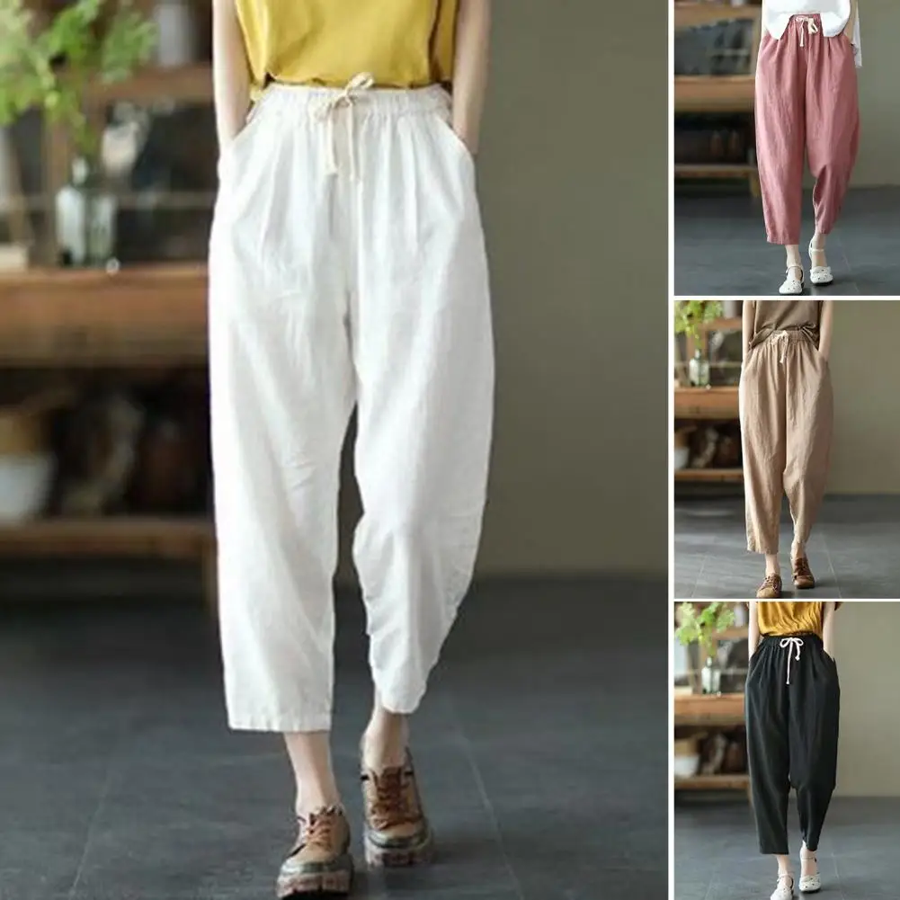 Mid-Rise Slant Pockets Solid Color Ninth-length Pants Drawstring Elastic Waist Casual Harem Trousers Female Clothing
Mid-Rise Slant Pockets Solid Color Ninth-length Pants Drawstring Elastic Waist Casual Harem Trousers Female Clothing