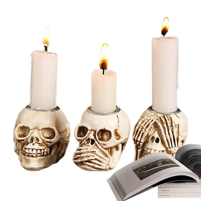 

Skull Candle Holder Candlestick Spooky Tealight Candle Holder Gothic Decor Vintage Skeleton Skull Candle Holder For Bedroom