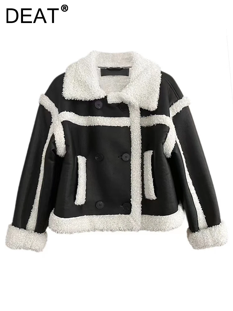 DEAT Fashion Women Lamb Wool Coat Lapel Double Breasted Long Sleeve Patchwork Thick Short Plush Jackets Winter 2023 New 17A4646
DEAT Fashion Women Lamb Wool Coat Lapel Double Breasted Long Sleeve Patchwork Thick Short Plush Jackets Winter 2023 New 17A4646