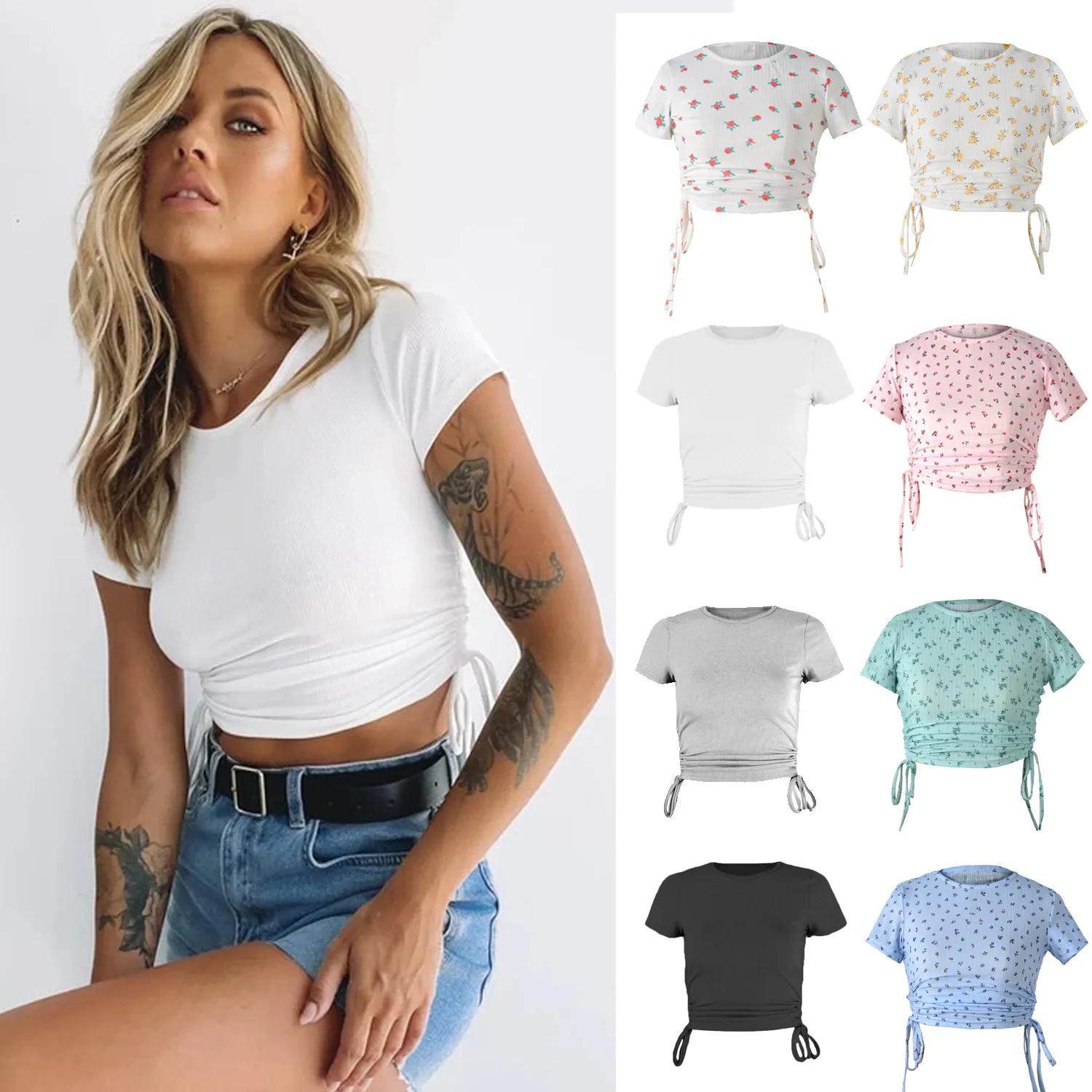 2022 printed short sleeve T-shirt women's European and American drawstring navel round neck casual jacket
2022 printed short sleeve T-shirt women's European and American drawstring navel round neck casual jacket