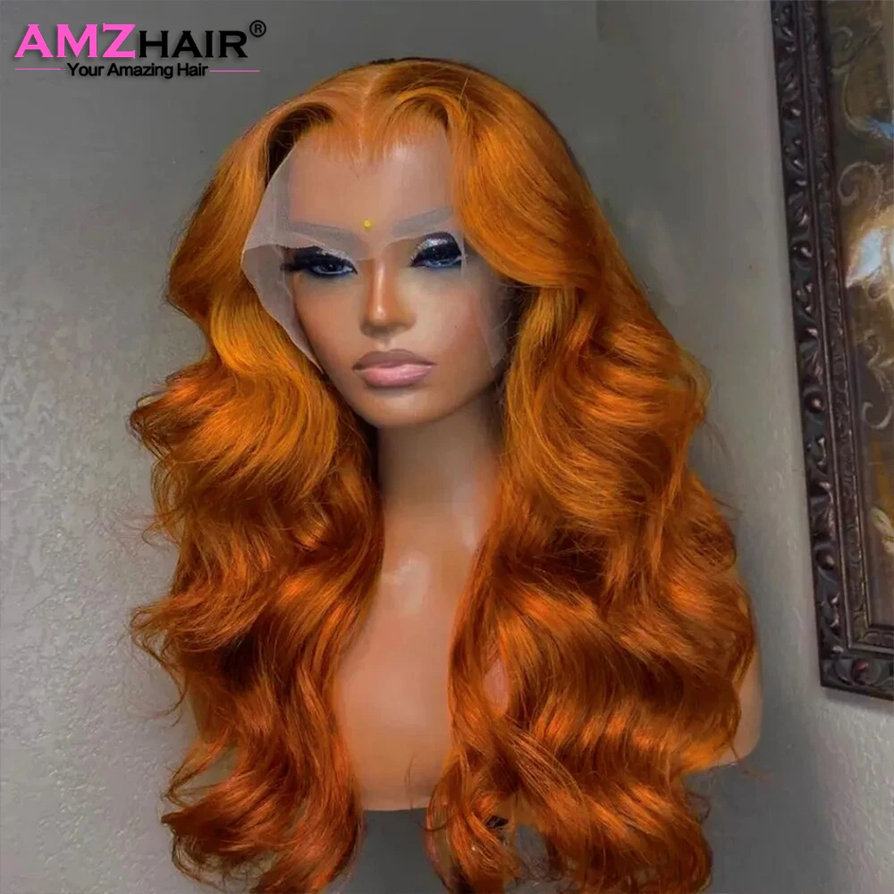 

32 дюйма Hd Имбирные оранжевые фронтальные парики на сетке 13x4 человеческие волосы парики для женщин безклеевые предварительно выщипанные волнистые человеческие парики готовые к ношению