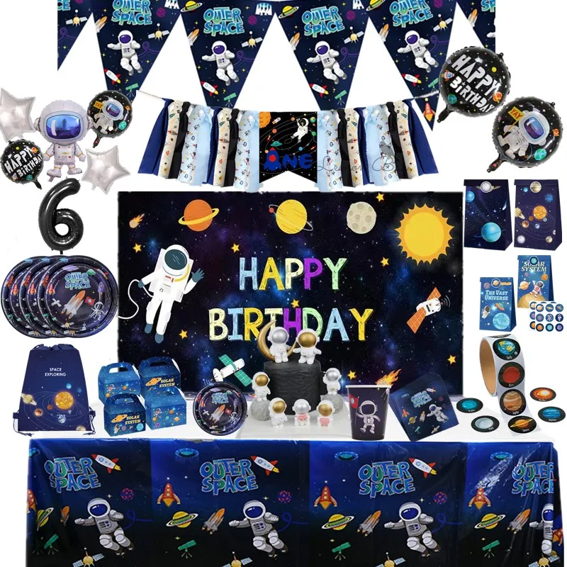 Outer space themed birthday party Disposable cutlery plates cup tablecloth Astronaut flag supplies Baby shower
Outer space themed birthday party Disposable cutlery plates cup tablecloth Astronaut flag supplies Baby shower