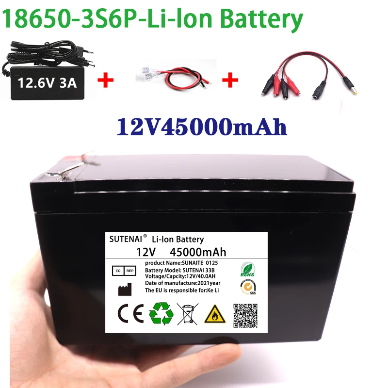 NEW 12V 45Ah 18650 lithium battery pack 3S6P built-in high current 40A Solar street lamp, xenon lamp, backup power supply, LED
NEW 12V 45Ah 18650 lithium battery pack 3S6P built-in high current 40A Solar street lamp, xenon lamp, backup power supply, LED