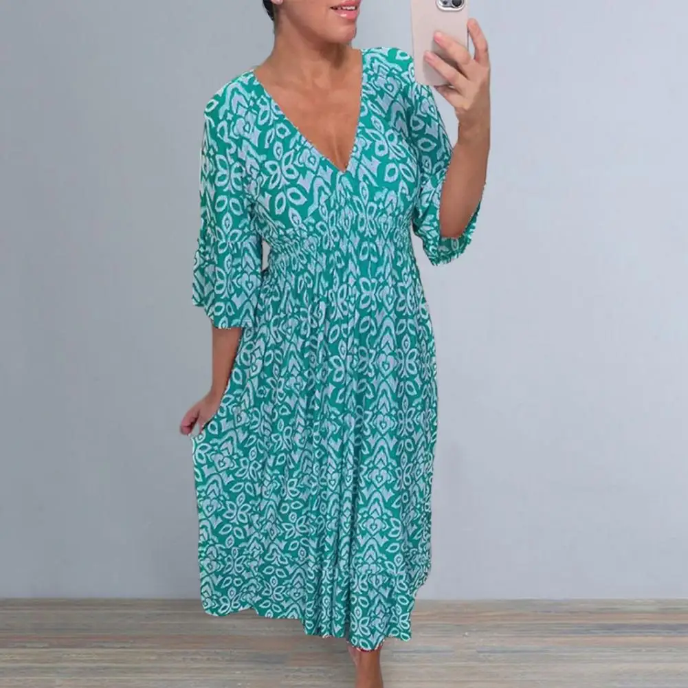 Summer V Neck Half Sleeve High Waist Pleated Beach Dress Women Floral Pattern Lady Maxi Dress Loose Fit Holiday Dress
Summer V Neck Half Sleeve High Waist Pleated Beach Dress Women Floral Pattern Lady Maxi Dress Loose Fit Holiday Dress