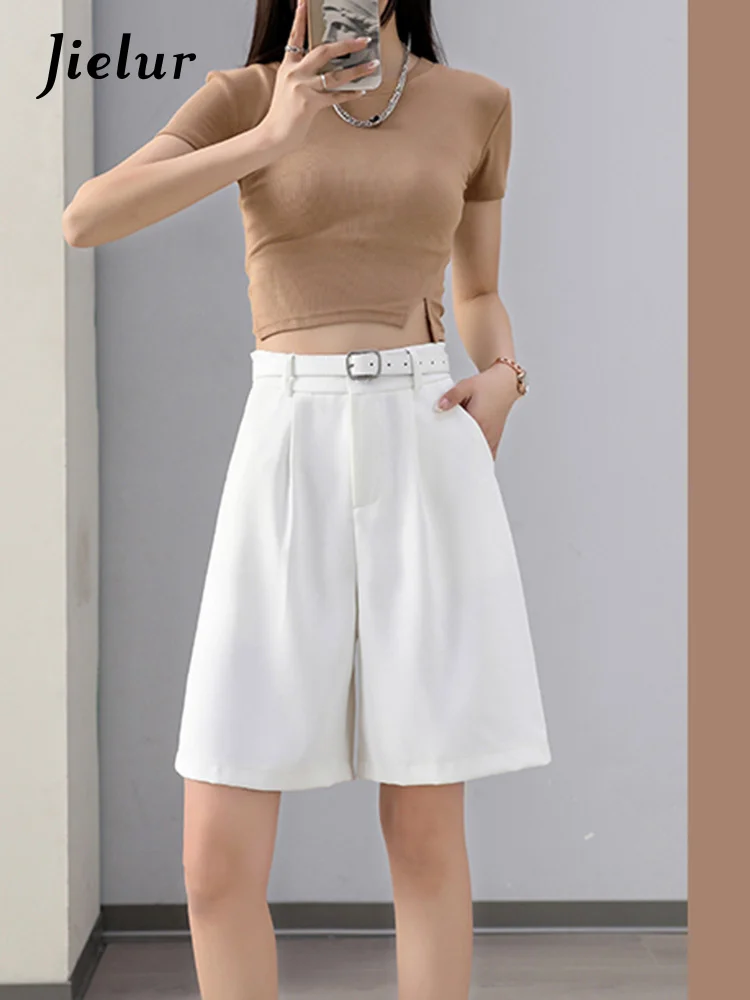 Шорты женские с завышенной талией, повседневные свободные с широкими штанинами, в Корейском стиле, цвет черный/хаки, на лето 
Шорты женские с завышенной талией, повседневные свободные с широкими штанинами, в Корейском стиле, цвет черный/хаки, на лето