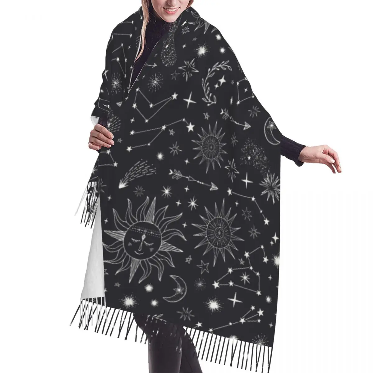 Stars Comets Suns Moon Constellation Scarf Winter Long Large Tassel Scarves Soft Wrap Pashmina
Stars Comets Suns Moon Constellation Scarf Winter Long Large Tassel Scarves Soft Wrap Pashmina