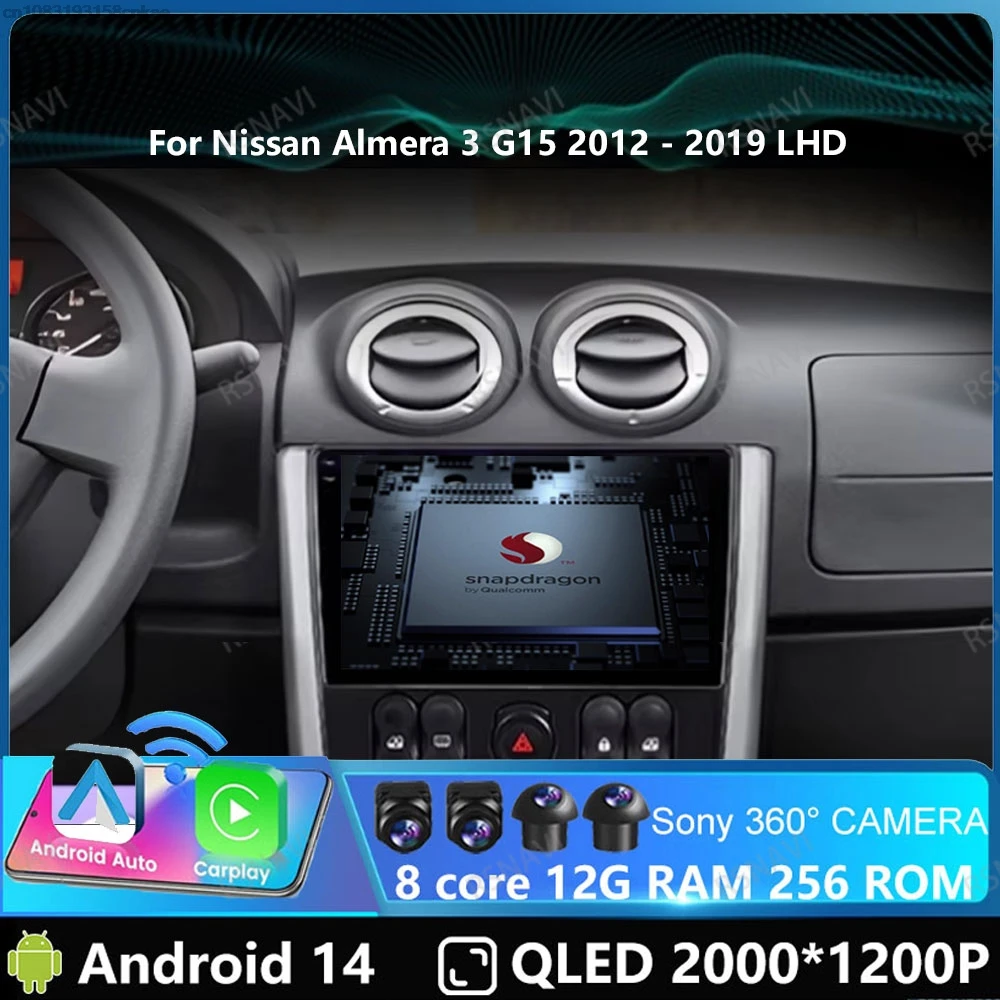 Автомобильный радиоприемник Andoird 14 для Nissan Almera 3 G15 2012-2019 LHD BT AUTO GPS Стерео DVD