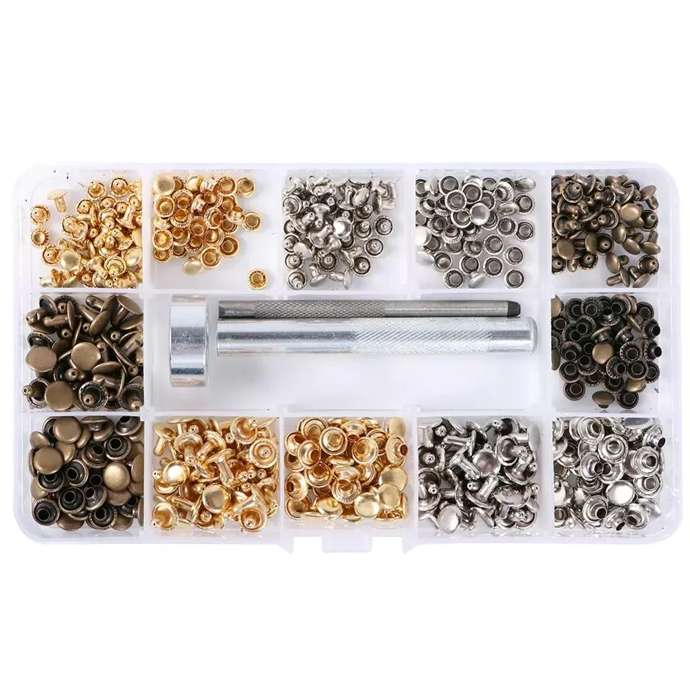 240pcs Silver/Bronze Double Cap Round Rapid Rivet Punk Rock Leathercraft Rivets for Leather+Fixing Tool Kit for Belts/Bag DIY
240pcs Silver/Bronze Double Cap Round Rapid Rivet Punk Rock Leathercraft Rivets for Leather+Fixing Tool Kit for Belts/Bag DIY