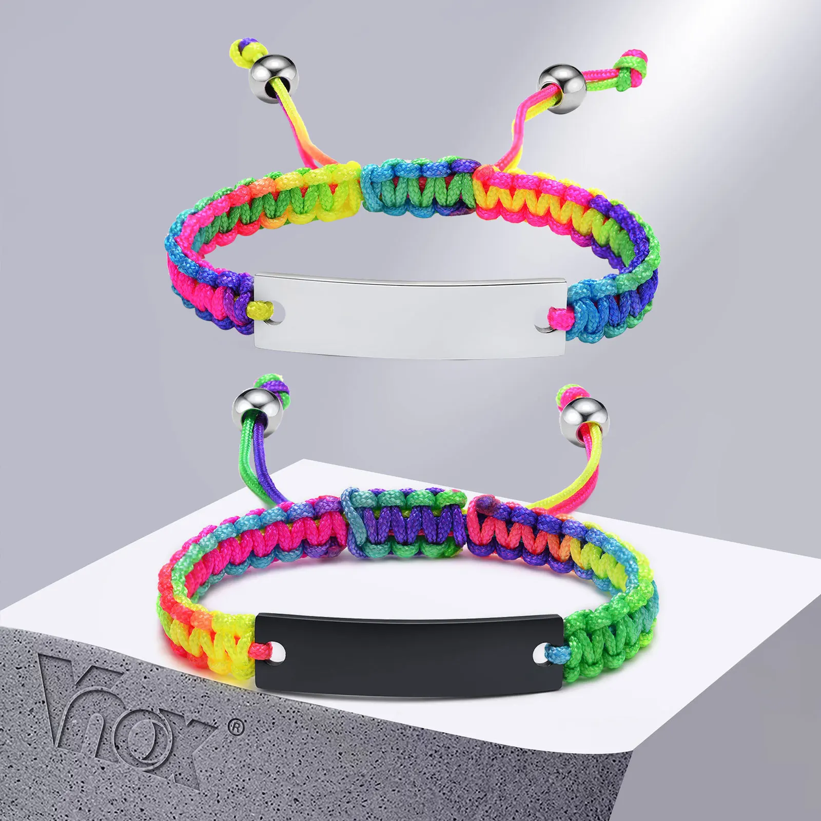 Vnox 10mm Custom Braided Bracelet for Women,Adjustable Rainbow Pink Blue Purple Rope Chain Bracelet, Trendy Gift for Her 
Vnox 10mm Custom Braided Bracelet for Women,Adjustable Rainbow Pink Blue Purple Rope Chain Bracelet, Trendy Gift for Her