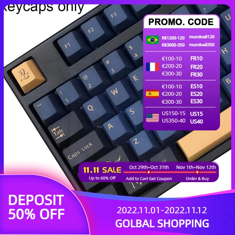 129 Keys Blue Samurai PBT Keycaps With English/Japanese For GMK MX Switch 61/64/68/84/96Mechanical Keyboard DYE-SUB R2Y6
129 Keys Blue Samurai PBT Keycaps With English/Japanese For GMK MX Switch 61/64/68/84/96Mechanical Keyboard DYE-SUB R2Y6