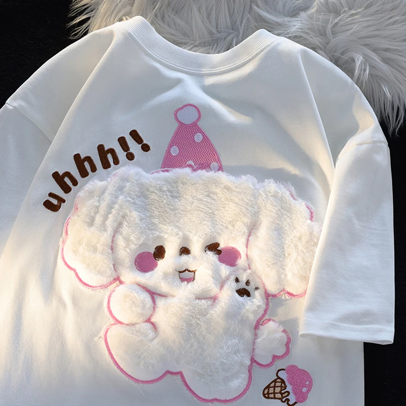 Embroidery Cartoon Dog Cute T Shirt for Women Summer New Round Neck Women's Cotton T-shirt Ladies Loose Y2K Tops Streetwear
Embroidery Cartoon Dog Cute T Shirt for Women Summer New Round Neck Women's Cotton T-shirt Ladies Loose Y2K Tops Streetwear