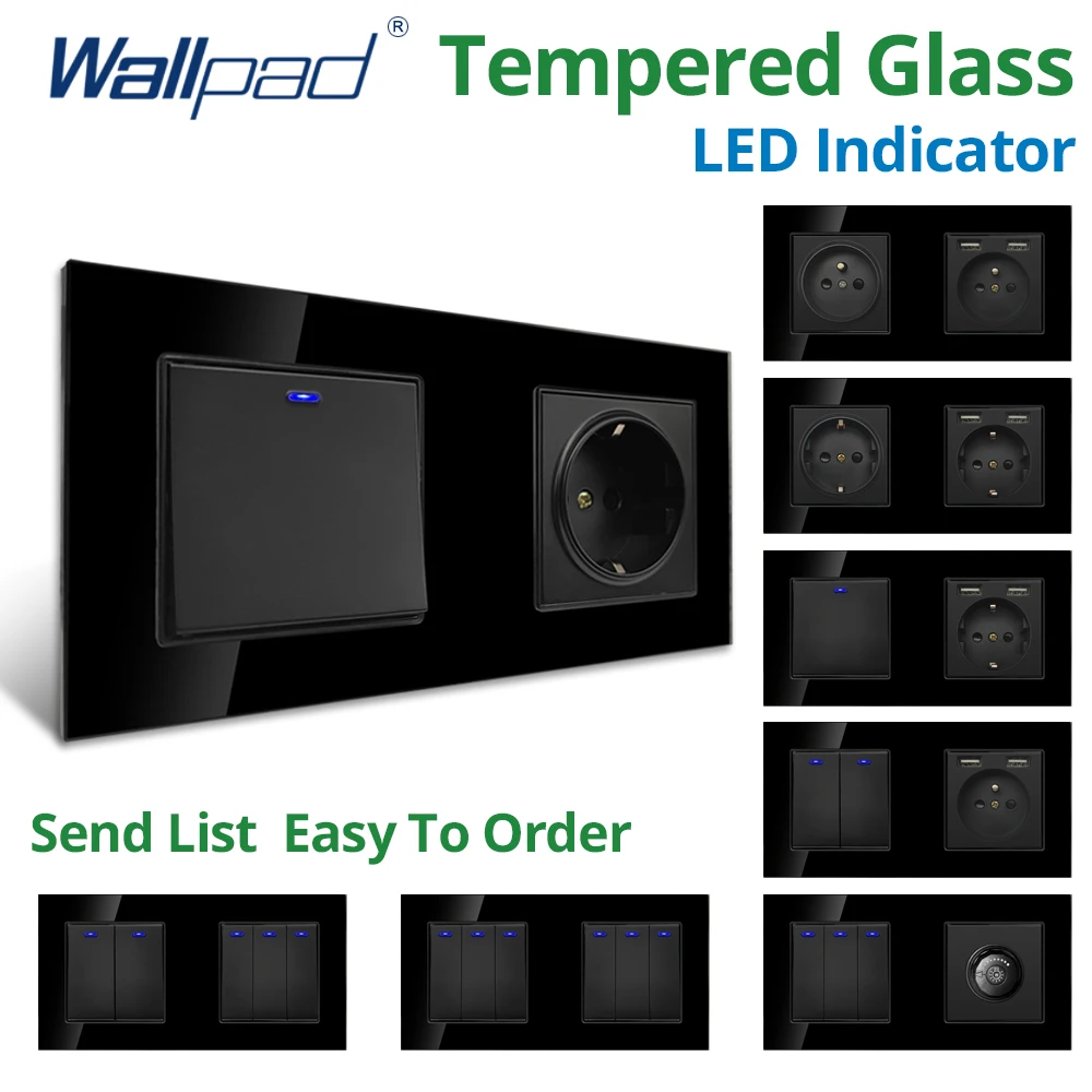 Wallpad 172*86mm Black Glass Panel 5 6 7 8 Gang 2 Way Wall Light Switch LED Dimmer USB Charge Port EU Socket Outlet
Wallpad 172*86mm Black Glass Panel 5 6 7 8 Gang 2 Way Wall Light Switch LED Dimmer USB Charge Port EU Socket Outlet