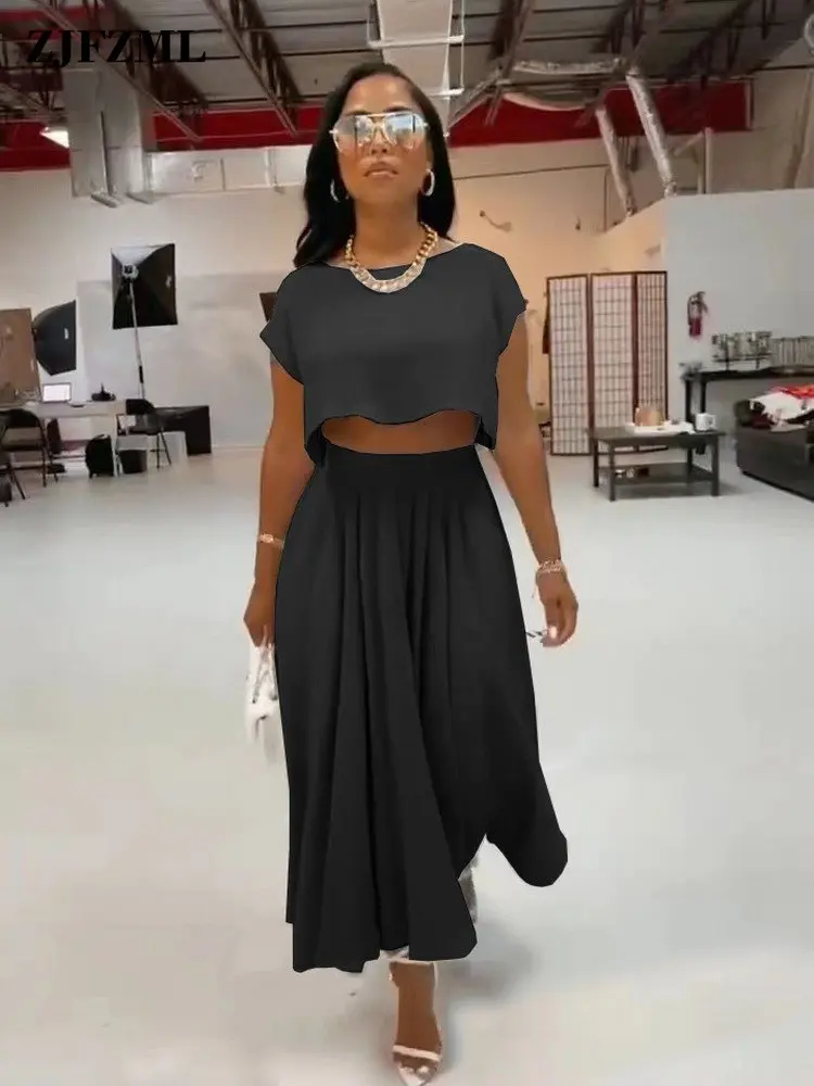 Vintage Women's Two Piece Dress Suits Stylish O-neck Short Sleeve Crop Top and High Waist Pleated Skirts Office Ladies Outfits
Vintage Women's Two Piece Dress Suits Stylish O-neck Short Sleeve Crop Top and High Waist Pleated Skirts Office Ladies Outfits