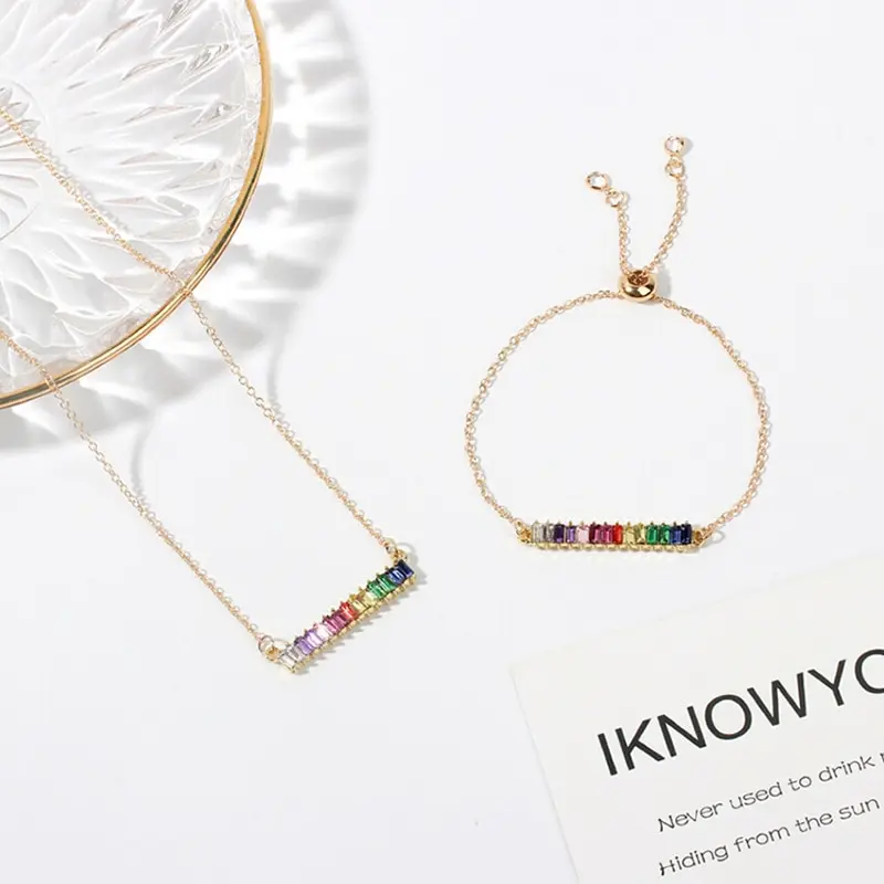 Stylish Rainbow Ring Gold New Rainbow Crystal Zircon Rectangular Geometric Adjustable Bracelet Fashion Necklace Jewelry Gift
Stylish Rainbow Ring Gold New Rainbow Crystal Zircon Rectangular Geometric Adjustable Bracelet Fashion Necklace Jewelry Gift