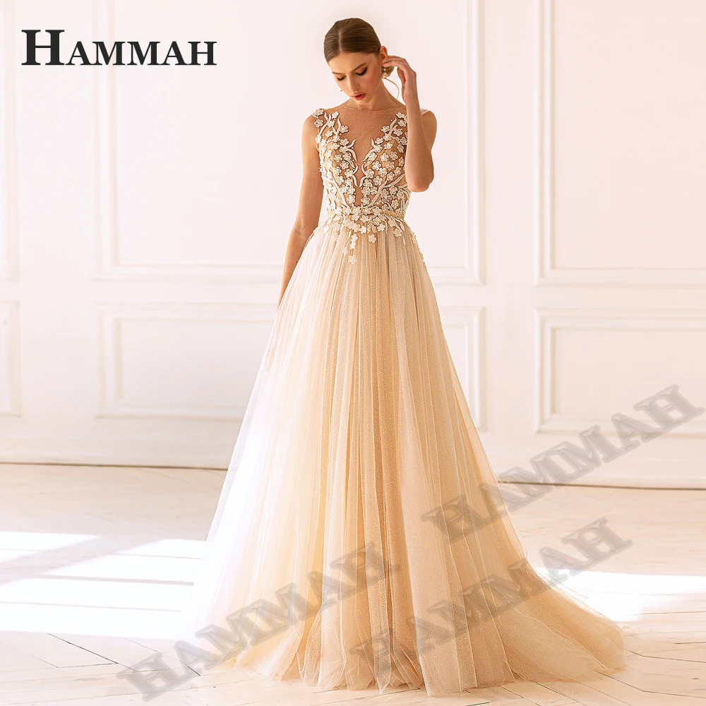 HAMMAH Classic Wedding Dresses For Women A Line Appliques Illusion Button Sleeveless Robe De Soirée De Mariage Sparkly Tulle
HAMMAH Classic Wedding Dresses For Women A Line Appliques Illusion Button Sleeveless Robe De Soirée De Mariage Sparkly Tulle