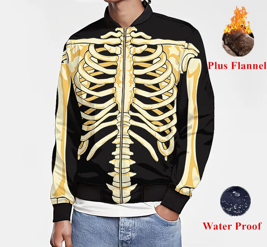 

Y2k Autumn Winter New Mens Skull Print Bomber Plus Flannel Jackets Outwear Waterproof Jacket For Men Coat Clothes Blouson Homme