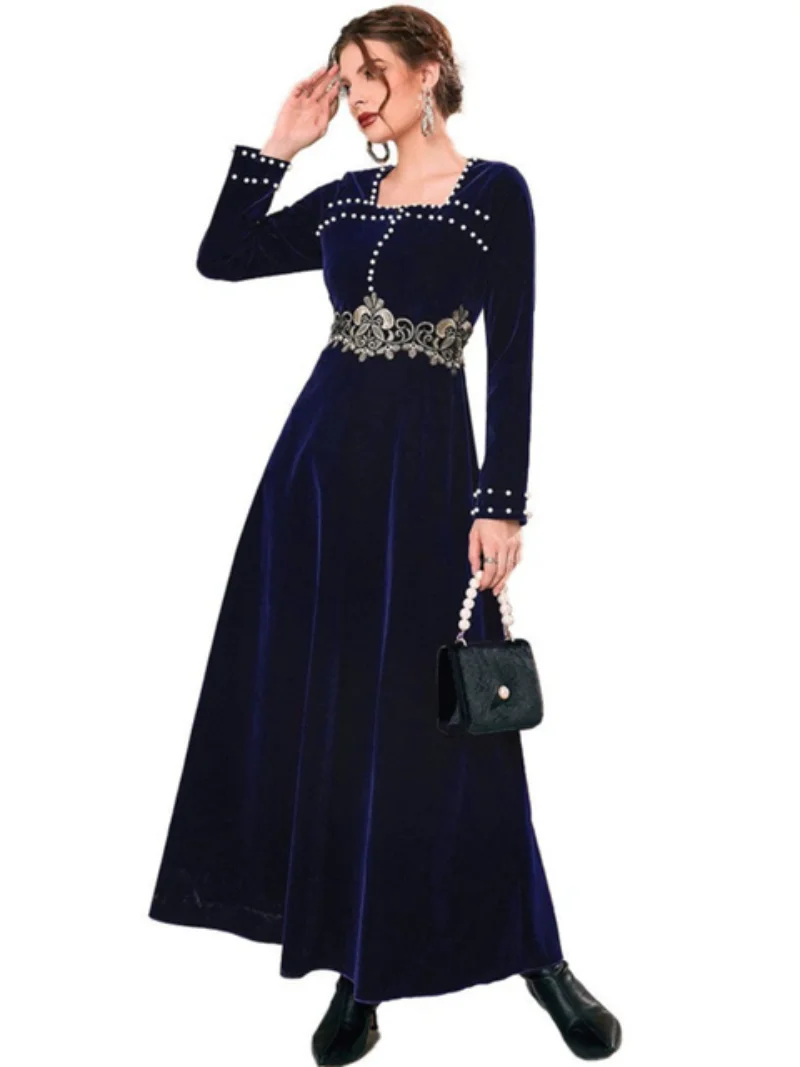 

Ramadan Morocco Party Dress Women Abaya Muslim Velvet Dress Hepburn Palace Kaftans Evening Long Dresses Robe Eid Vestidos Abayas