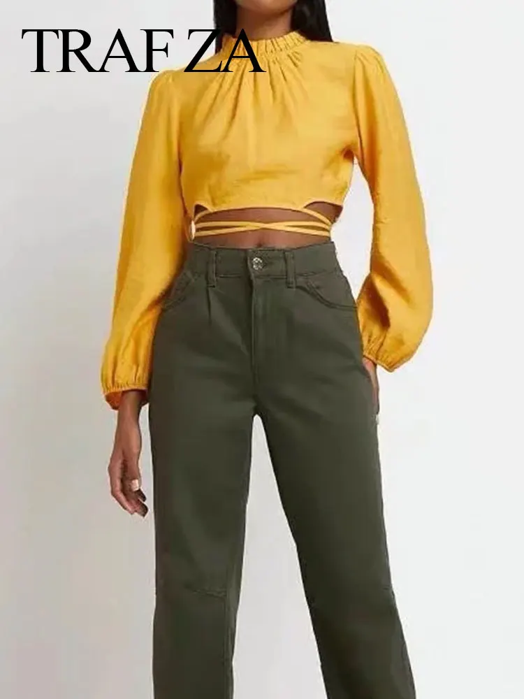 TRAF ZA Summer Stylish Ginger Yellow Lace Up Short Long Sleeve Ladies Top Casual Loose Elegant Elastic Cuffs Women's Clothing
TRAF ZA Summer Stylish Ginger Yellow Lace Up Short Long Sleeve Ladies Top Casual Loose Elegant Elastic Cuffs Women's Clothing