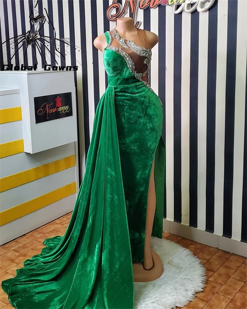 Green Velvet O Neck Evening Dress For Black Girls Beaded Crystal Birthday Party Dresses High Slit Prom Gown Mermaid Gowns
Green Velvet O Neck Evening Dress For Black Girls Beaded Crystal Birthday Party Dresses High Slit Prom Gown Mermaid Gowns