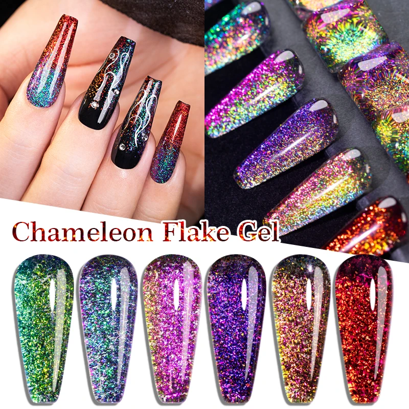 PUENTE Chameleon Flake Gel Nail Polish 5ML Aurora Glitter Nail Gel Semi Permanent Varnish Hybrid Soak Off UV Gel For Manicure
PUENTE Chameleon Flake Gel Nail Polish 5ML Aurora Glitter Nail Gel Semi Permanent Varnish Hybrid Soak Off UV Gel For Manicure