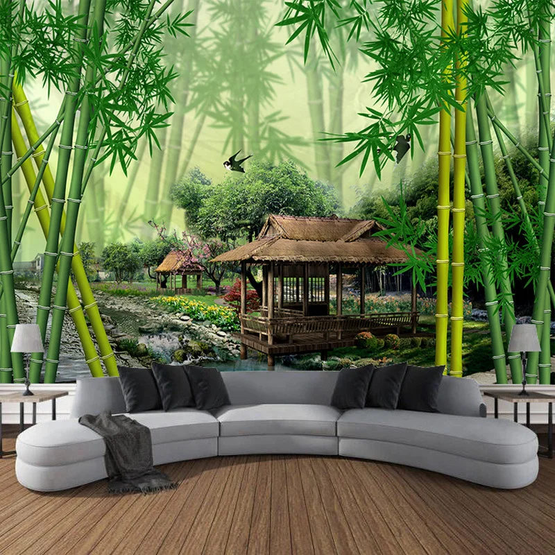 

Bamboo Grove Tapestry Nature Green Trees Wall Hanging Landscape Scenery Cloth Home Room Aesthetic Art Bedroom Decor Tapiz