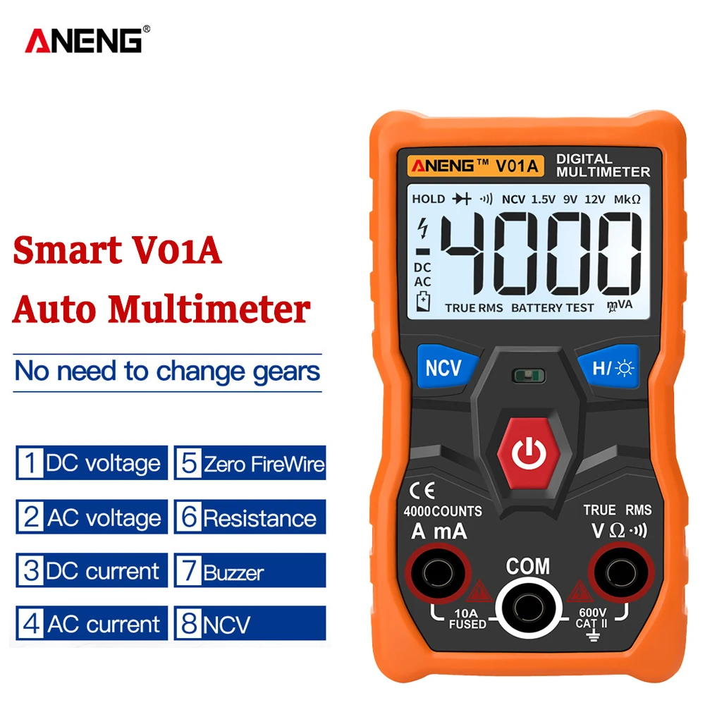 ANENG V01A Digital Multimeter Automatic True-RMS Intelligent NCV 4000 Counts AC/DC Voltage Current Ohm Test Tool
ANENG V01A Digital Multimeter Automatic True-RMS Intelligent NCV 4000 Counts AC/DC Voltage Current Ohm Test Tool