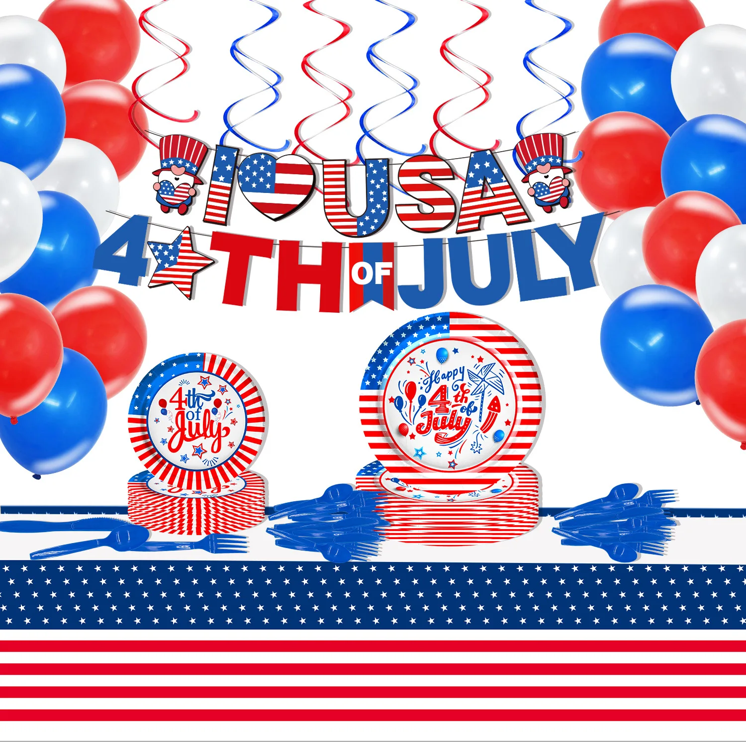JOYMEMO 4th of July Party Decor Disposable Tableware Set Paper Plate Tablecloth Banner Balloons Independence Day Party Supplies
JOYMEMO 4th of July Party Decor Disposable Tableware Set Paper Plate Tablecloth Banner Balloons Independence Day Party Supplies