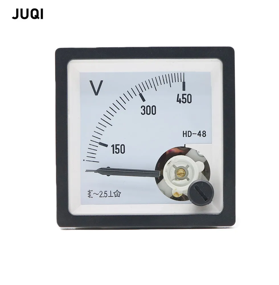 

HD-48-V high quality Pointer type AC voltmeter 50V 100V 150V 250V 300V 450V 500V range analog voltmeter gauge panel 48x48mm