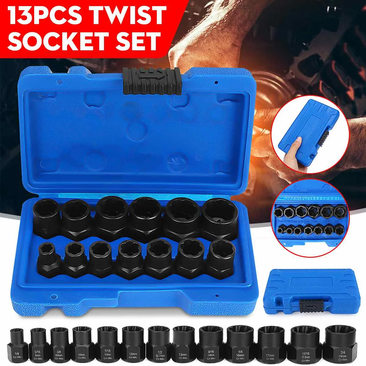 13Pcs Impact Damaged Bolt Nut Screw Remover Extractor Socket Tool Kit Removal Set Bolt Nut Screw Removal Socket Wrench 3/8"
13Pcs Impact Damaged Bolt Nut Screw Remover Extractor Socket Tool Kit Removal Set Bolt Nut Screw Removal Socket Wrench 3/8"