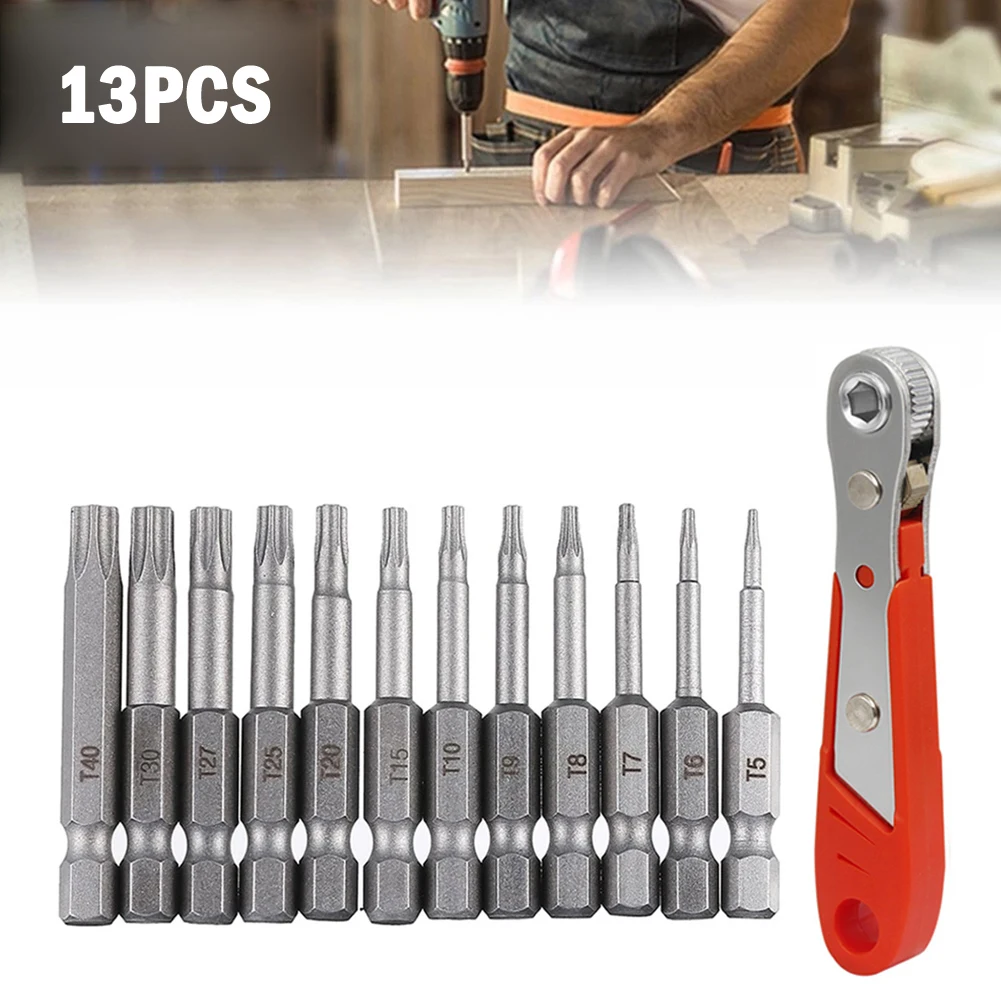 Hexagon Ratchet Spanner With 12pcs T5-T40 Magnetic Torx Screwdriver Bits Set For Home Appliance / Motorcycle / Cabinet / Auto
Hexagon Ratchet Spanner With 12pcs T5-T40 Magnetic Torx Screwdriver Bits Set For Home Appliance / Motorcycle / Cabinet / Auto