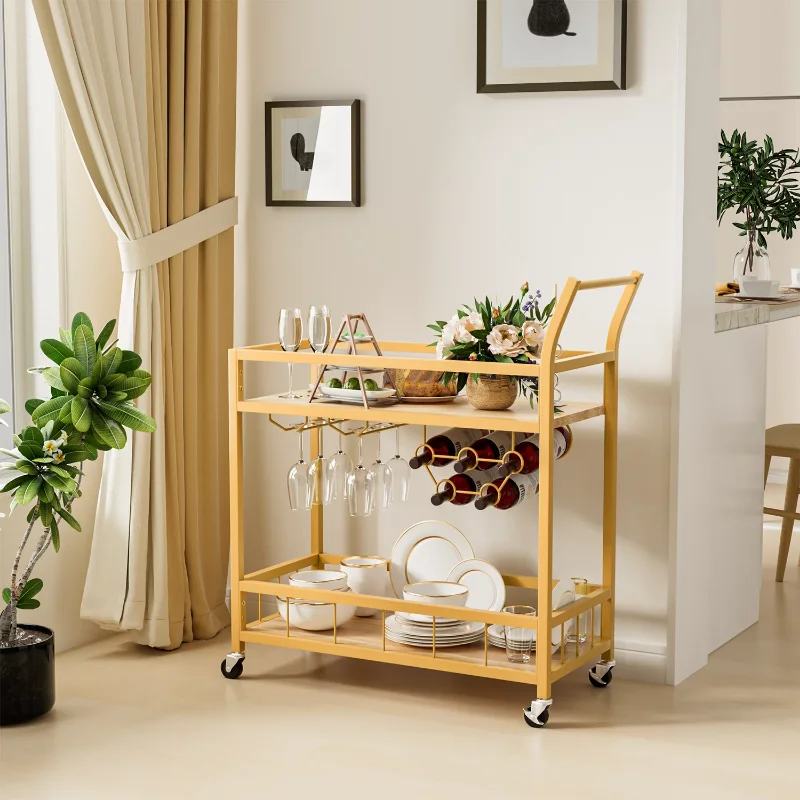 Bar Cart Gold, Home Bar Serving Cart, Wine Cart with 2 Shelves, Wine Holders, Glass Holders, for Kitchen, Dining Room
Bar Cart Gold, Home Bar Serving Cart, Wine Cart with 2 Shelves, Wine Holders, Glass Holders, for Kitchen, Dining Room