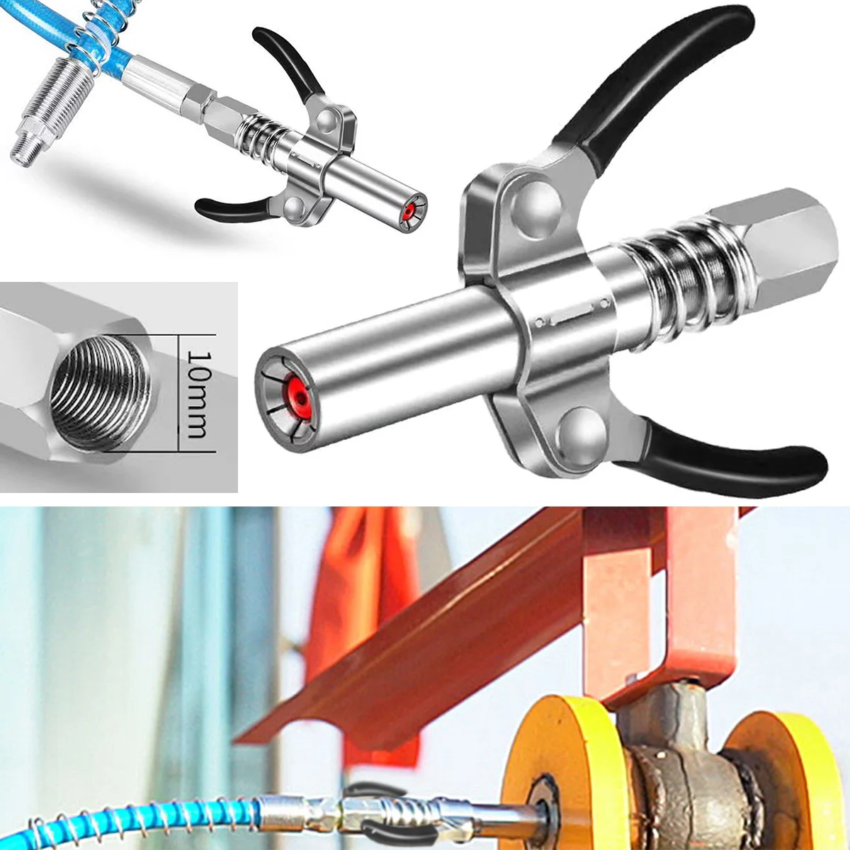 10000 PSI Grease Tool Coupler Double Handle Stainless Oil Injector Nozzle Heavy-Duty Quick Lock NPTI/8 Leak-Free Grease Tool Tip
10000 PSI Grease Tool Coupler Double Handle Stainless Oil Injector Nozzle Heavy-Duty Quick Lock NPTI/8 Leak-Free Grease Tool Tip