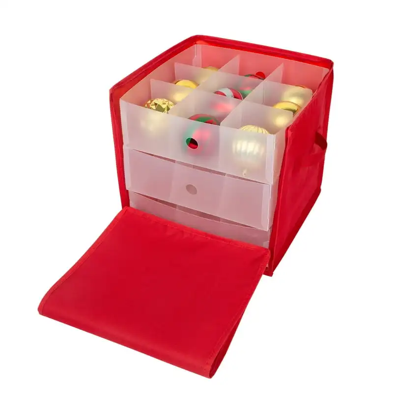 

Count Stackable Christmas Ornament Storage Box, Polyester Red, 12"X 12"X 12"