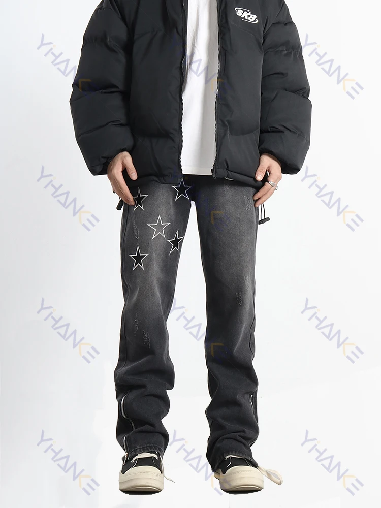 Star -shaped Pattern Street Clothing Y2k Jeans Men's Pants Trend American High Street Black Punk Side Zipper Splitted Trousers
Star -shaped Pattern Street Clothing Y2k Jeans Men's Pants Trend American High Street Black Punk Side Zipper Splitted Trousers