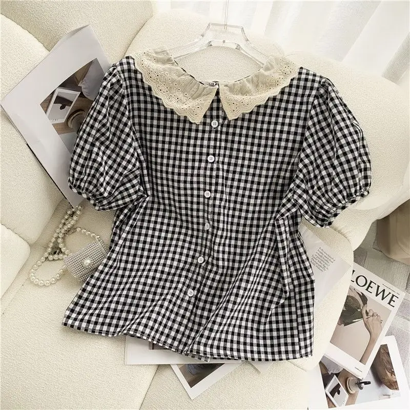 Plaid Shirts Women Peter Pan Collar Sweet Korean Style Summer Lace College All-match Fashion Ulzzang Classic Puff Sleeve
Plaid Shirts Women Peter Pan Collar Sweet Korean Style Summer Lace College All-match Fashion Ulzzang Classic Puff Sleeve
