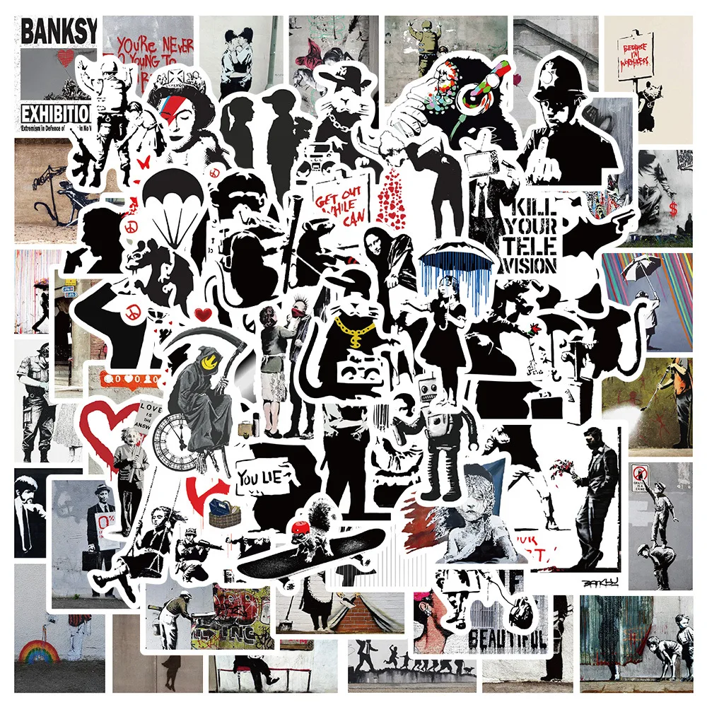 10/30/67PCS British street Art Banksy Stickers DIY Car Bike Travel Luggage Phone Laptop Waterproof Graffiti Sticker Kid Toy - купить по