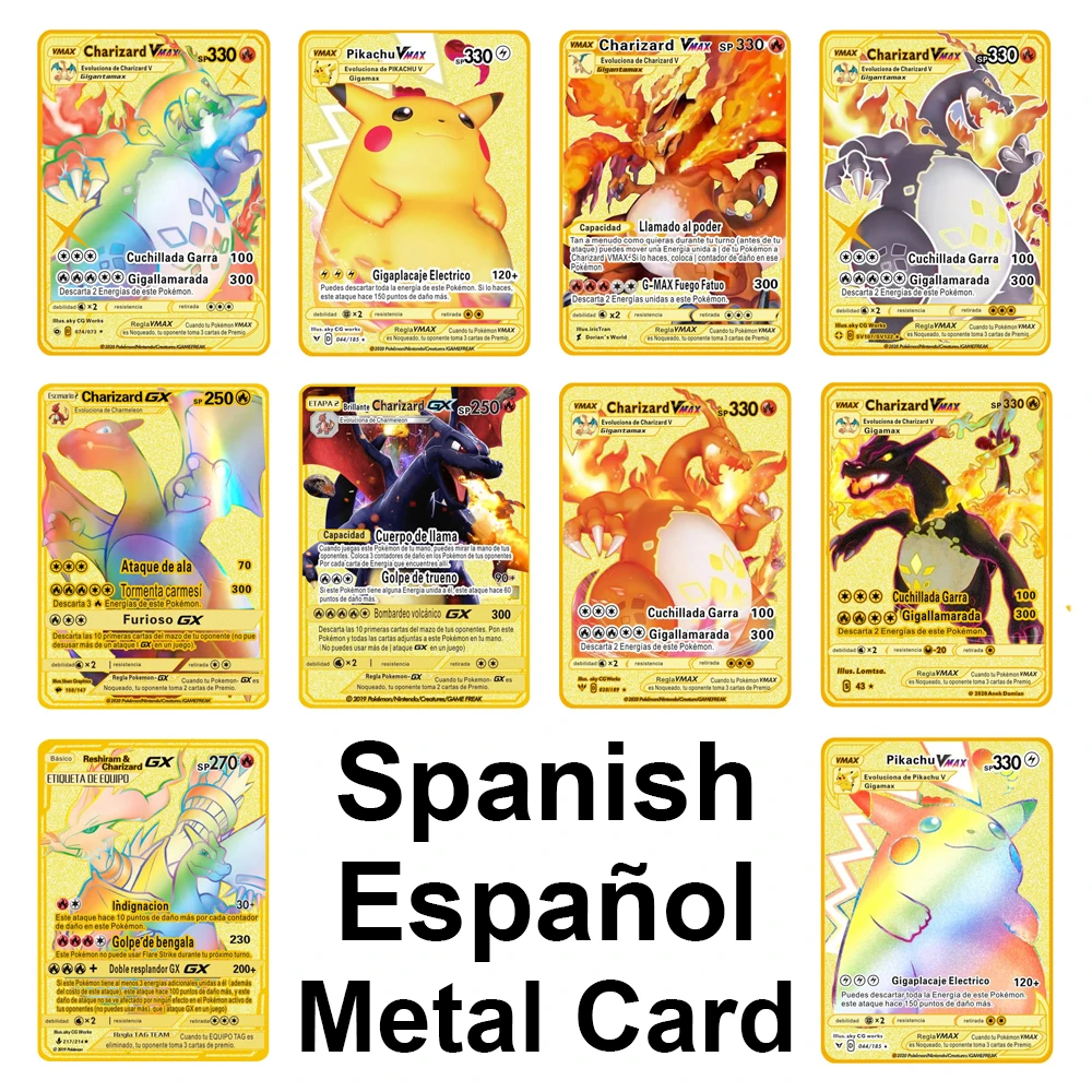 Anime Pokemon Spanish Golden Metal Cards Pikachu Charizard Vmax GX MEGA Gold Shining Card Collection Toy Game Children Kids Gift
Anime Pokemon Spanish Golden Metal Cards Pikachu Charizard Vmax GX MEGA Gold Shining Card Collection Toy Game Children Kids Gift