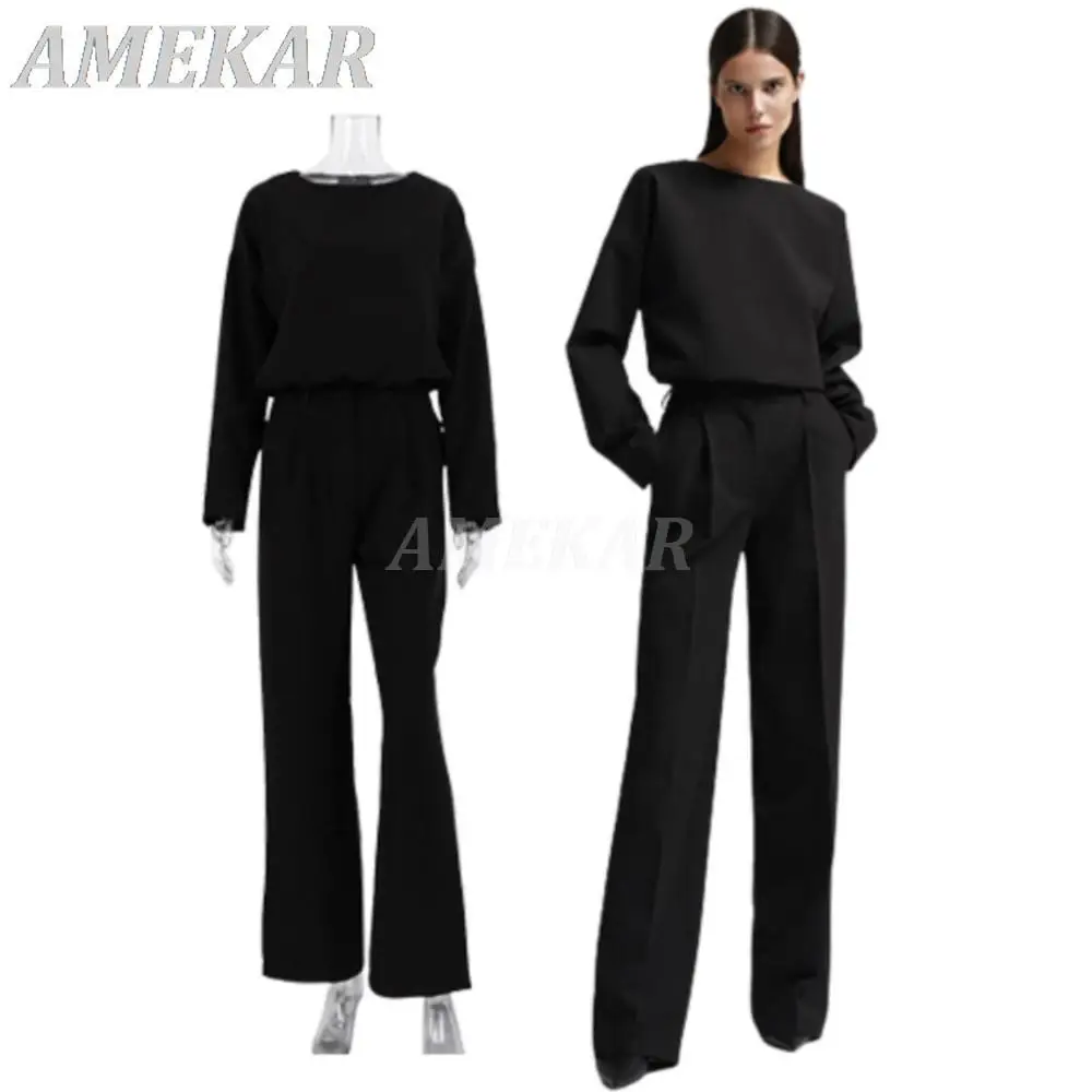 Women's Simple Black Office 2-Piece Pants Suits Classic Elegant Sets Lady Long Sleeves Top Wide Pants Floor-Length Business Suit
Women's Simple Black Office 2-Piece Pants Suits Classic Elegant Sets Lady Long Sleeves Top Wide Pants Floor-Length Business Suit