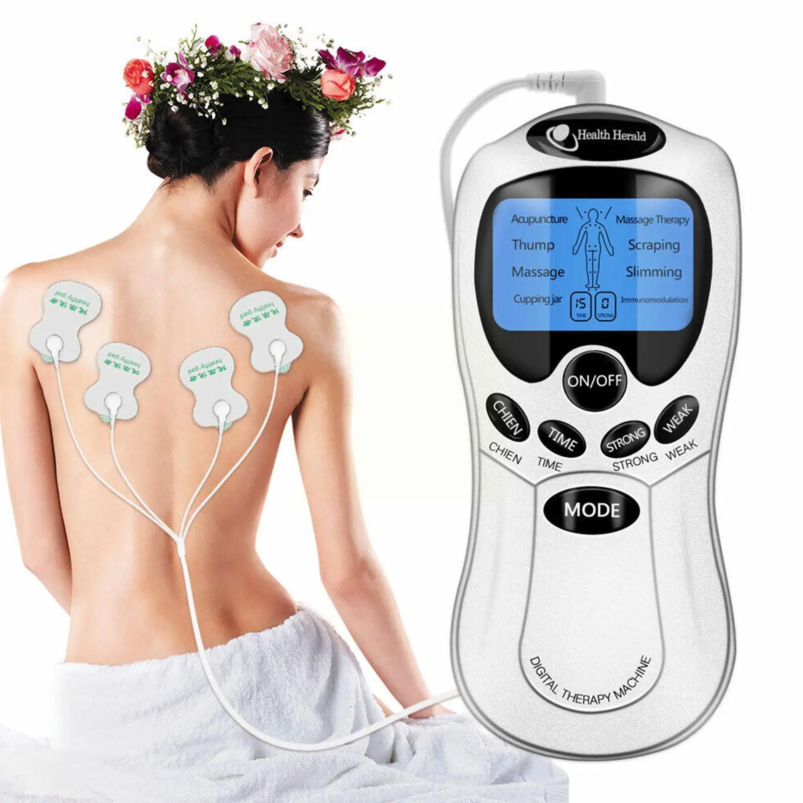 

EMS TENS Unit Health Herald Digital Therapy Machine Acupuncture EMS Herald Pain Health Relief Unit TENS Meridians Fitness O2Y6