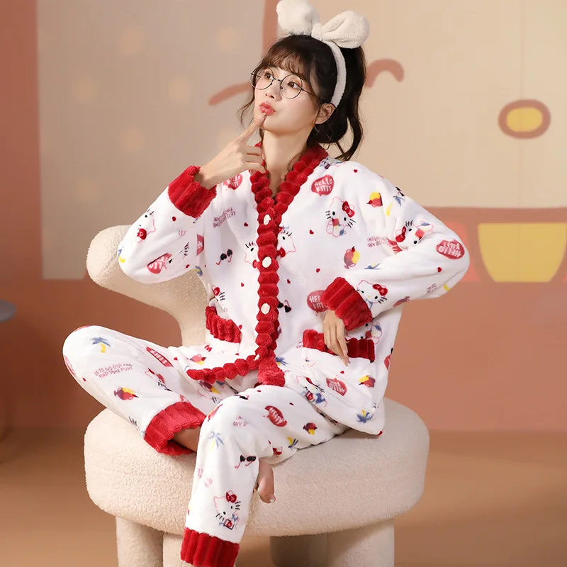 Anime Kawaii Sanrio Hello Kitty Cinnamoroll Cartoon Women's Flannel Pajamas Autumn Winter Thickened Coral Velvet Sweet Home Set
Anime Kawaii Sanrio Hello Kitty Cinnamoroll Cartoon Women's Flannel Pajamas Autumn Winter Thickened Coral Velvet Sweet Home Set
