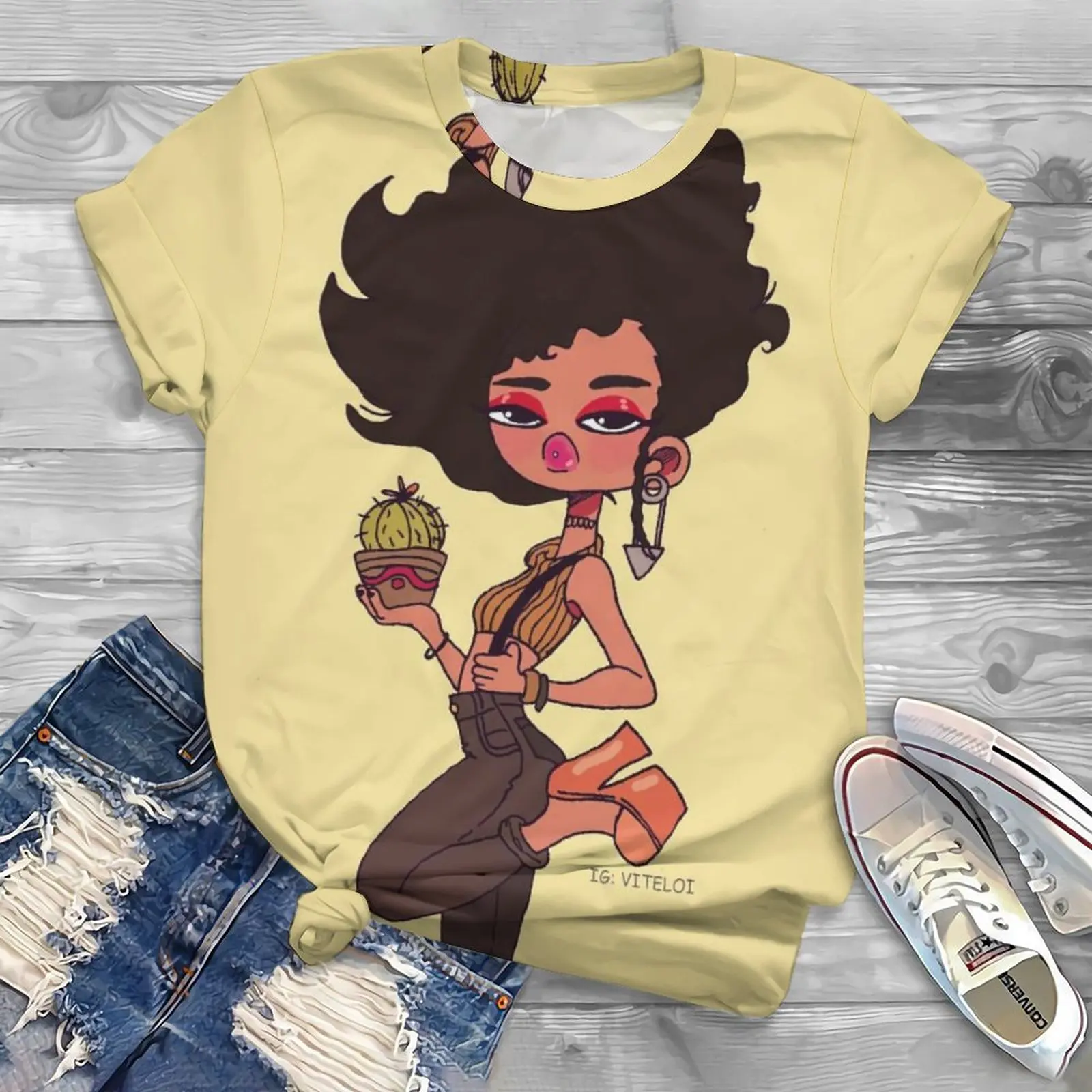 African Trend Girls T-Shirt Cute Cartoon Character Afro Curly Hair 3D Printed Pattern Women T-shirts Interesting Harajuku Tops
African Trend Girls T-Shirt Cute Cartoon Character Afro Curly Hair 3D Printed Pattern Women T-shirts Interesting Harajuku Tops