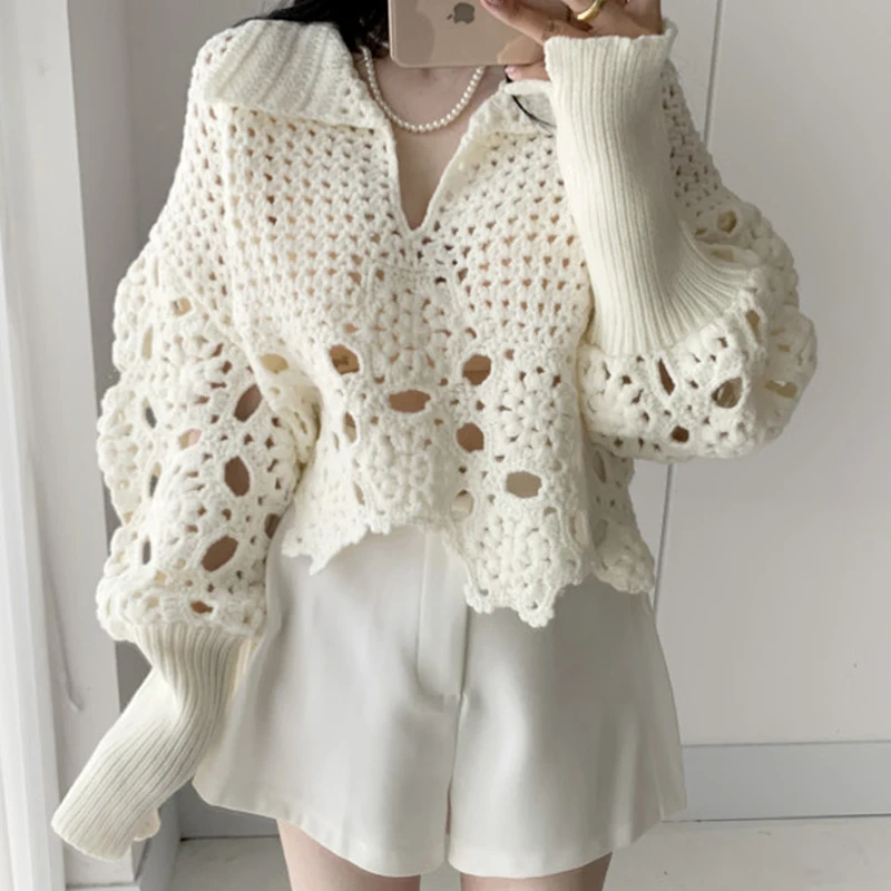 Heavy Crochet Hollow-out Pullover Blouse Sweet Loose Lantern Sleeve Knitted Sweater Women Cropped Sweater
Heavy Crochet Hollow-out Pullover Blouse Sweet Loose Lantern Sleeve Knitted Sweater Women Cropped Sweater