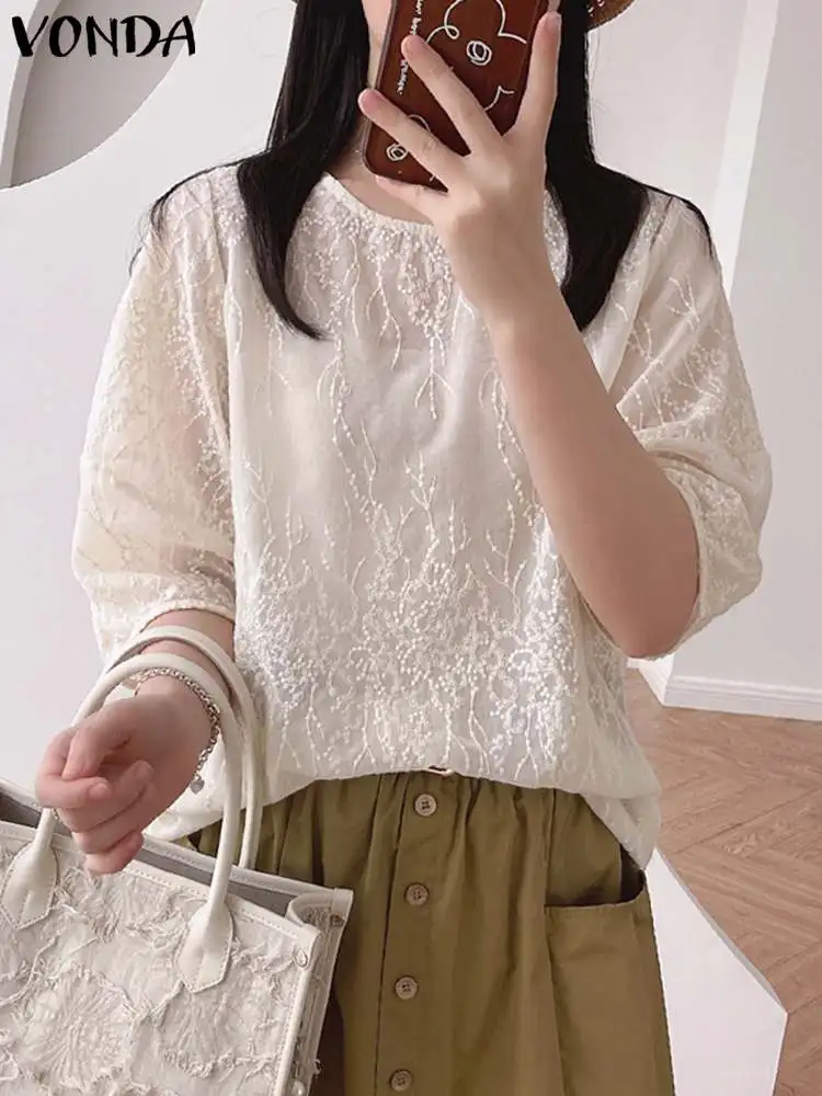 VONDA Summer Vintage Lace Blouses Women Elegant Half Sleeve Tunic Tops 2023 Fashion Round Neck Casual Shirts Blusas Femininas
VONDA Summer Vintage Lace Blouses Women Elegant Half Sleeve Tunic Tops 2023 Fashion Round Neck Casual Shirts Blusas Femininas
