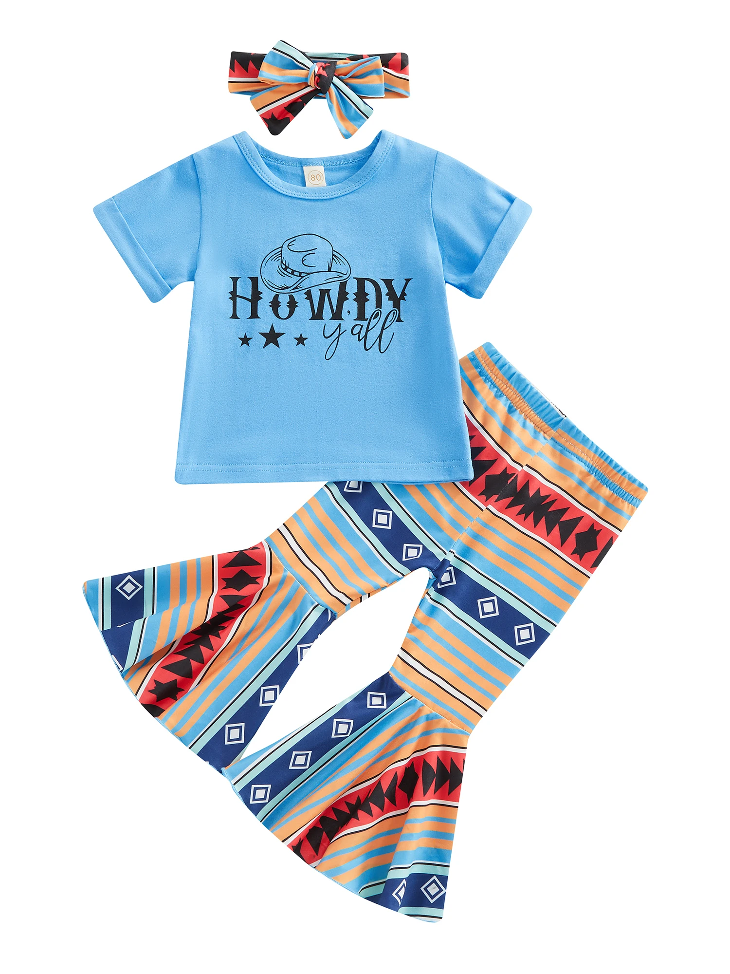 Western Baby Girl Clothes Cow Print Bell Bottoms Summer Outfit Letter Print T Shirt Toddler Stripe Flare Pants Set
Western Baby Girl Clothes Cow Print Bell Bottoms Summer Outfit Letter Print T Shirt Toddler Stripe Flare Pants Set