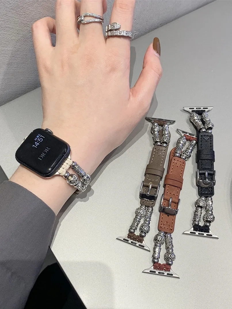 For AppleWatch 8 Apple iwatch7 watch SE National Wind chain beaded metal patchwork leather strap
For AppleWatch 8 Apple iwatch7 watch SE National Wind chain beaded metal patchwork leather strap